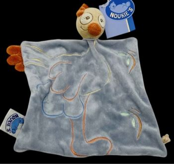 ❤️B3717 Doudou Plat Mouchoir NOUKIE'S Noukies Plat Autruche Sissi Poule Bleu