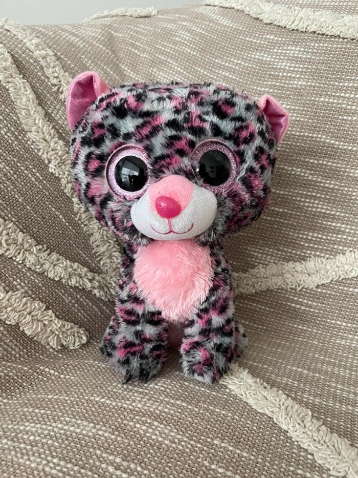 Peluche doudou 24cm TY chat léopard guépard rose gris et noir très bon état
