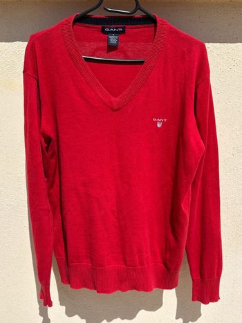 Pull c V 100% Coton laine d’agneau Gant rouge
