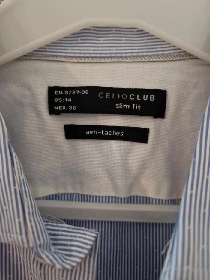 Chemise homme manche longue slim fit bleu clair blanc rayé TBE taille S celio - photo numéro 2