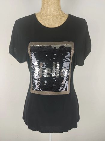Tee-shirt manches courtes noir message en sequins taille M Desigual