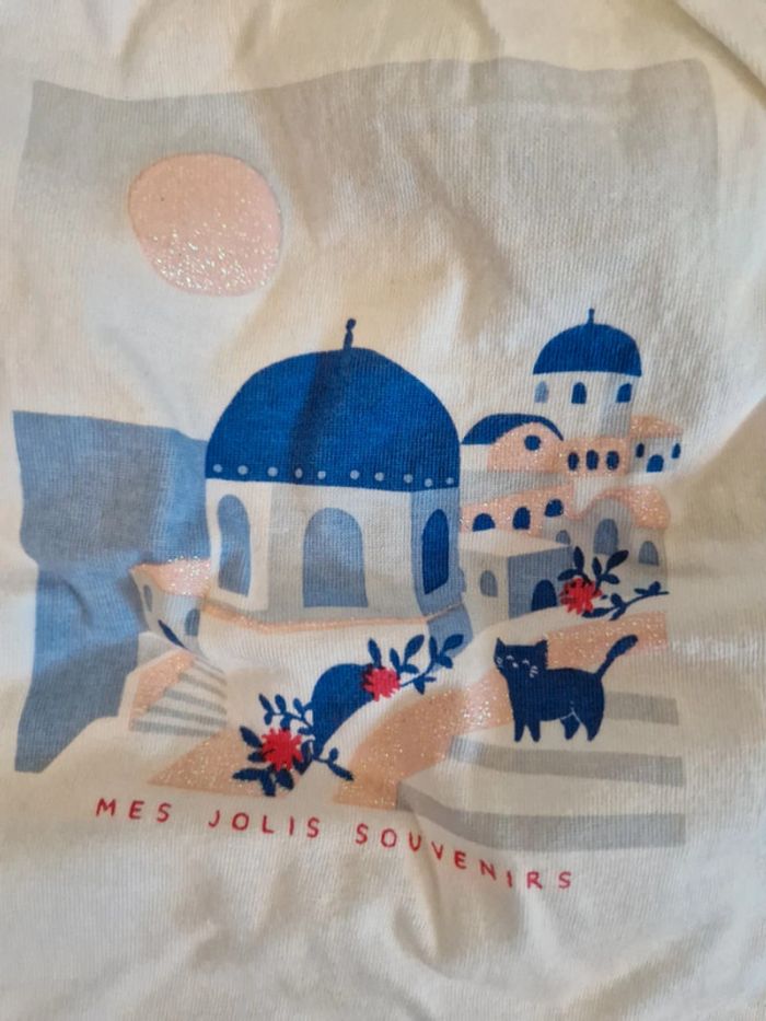 Tee-shirt manches courtes fille Gémo blanc grèce 18 mois - photo numéro 3