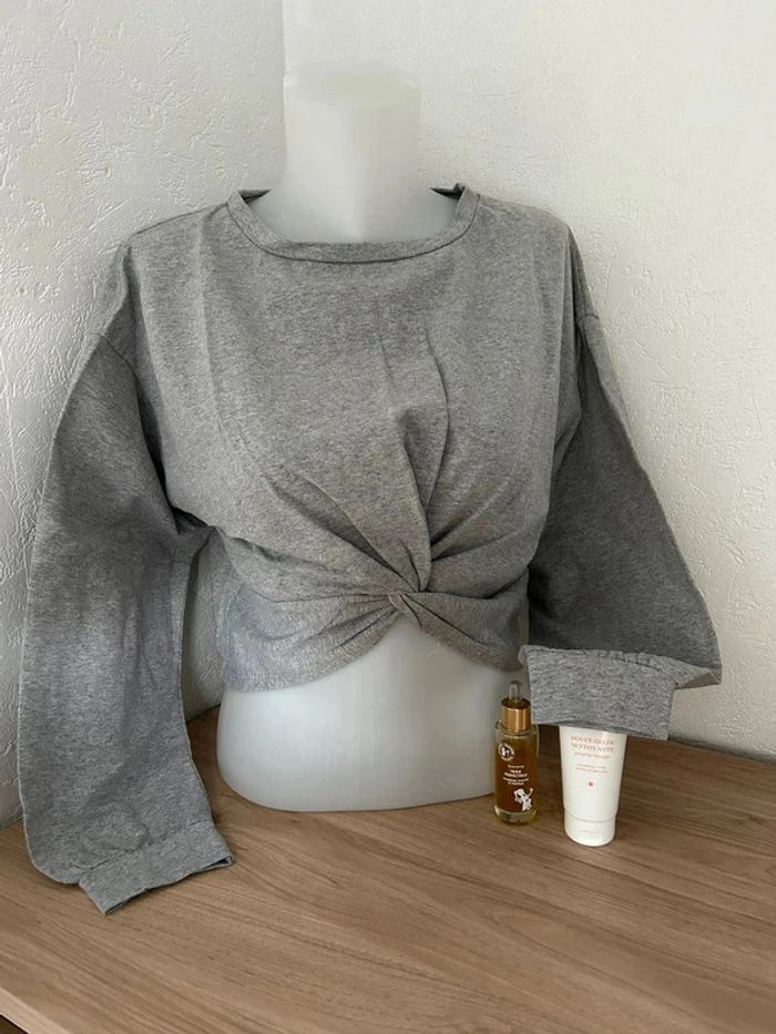 💥 t-shirt gris élégant avec nœud💥