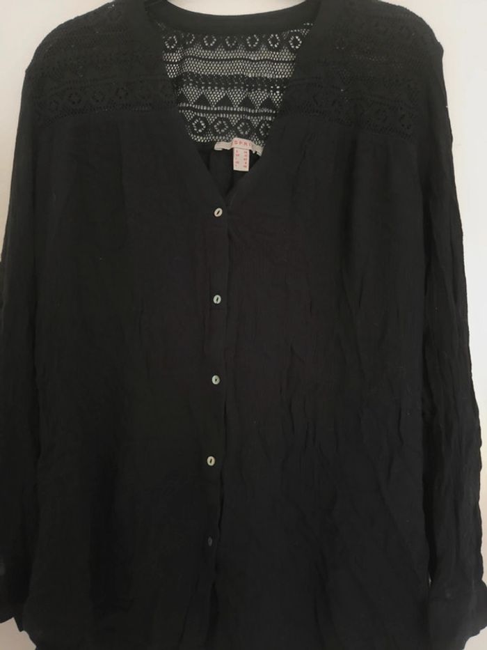 Chemise manches longues brodée noire esprit T.40