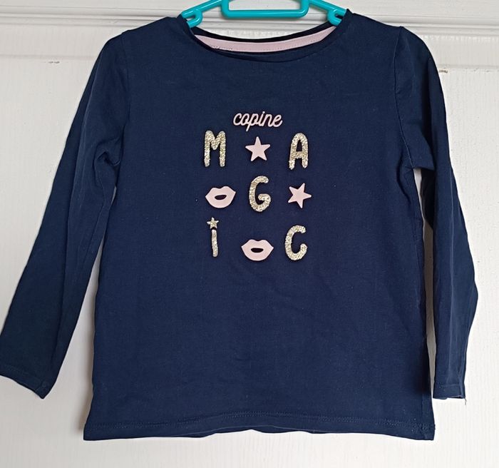 T-shirt manches longues Vertbaudet 4 ans fille bleu marine - photo numéro 2