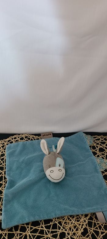 Doudou plat âne cheval gris bleu Gaston et Cyril NATTOU