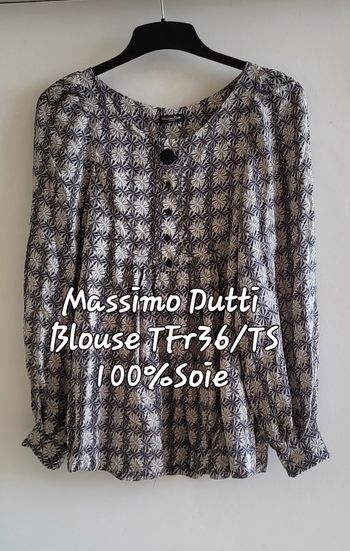 Massimo Dutti Woman Blouse TS/TFr36-Gris&Noir-Imprimé Floral & Fluide 100%Soie en TBE