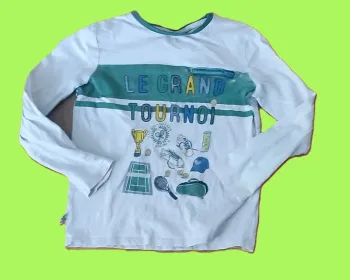 👕 T-shirt manches longues garçon 8 ans – motif poche "Tournoi Tennis"