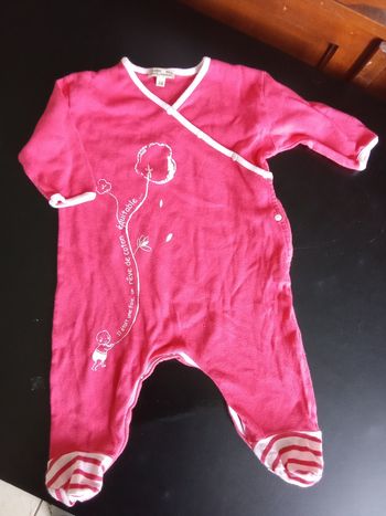 Pyjama rose bébé fille 3 mois, ouverture devant, motif, mi saison été
