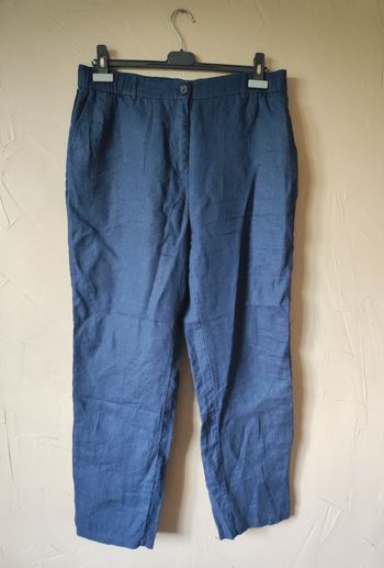 Pantalon large Monoprix bleu marine en lin taille 44
