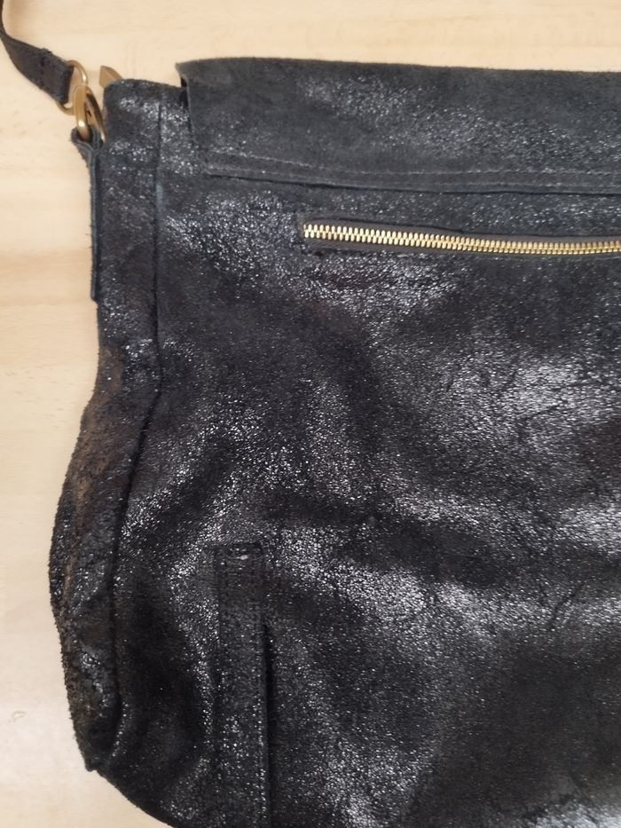 sac bandoulière en cuir noir de la marque BORSE IN PELLE, fabriqué en Italie. - photo numéro 9