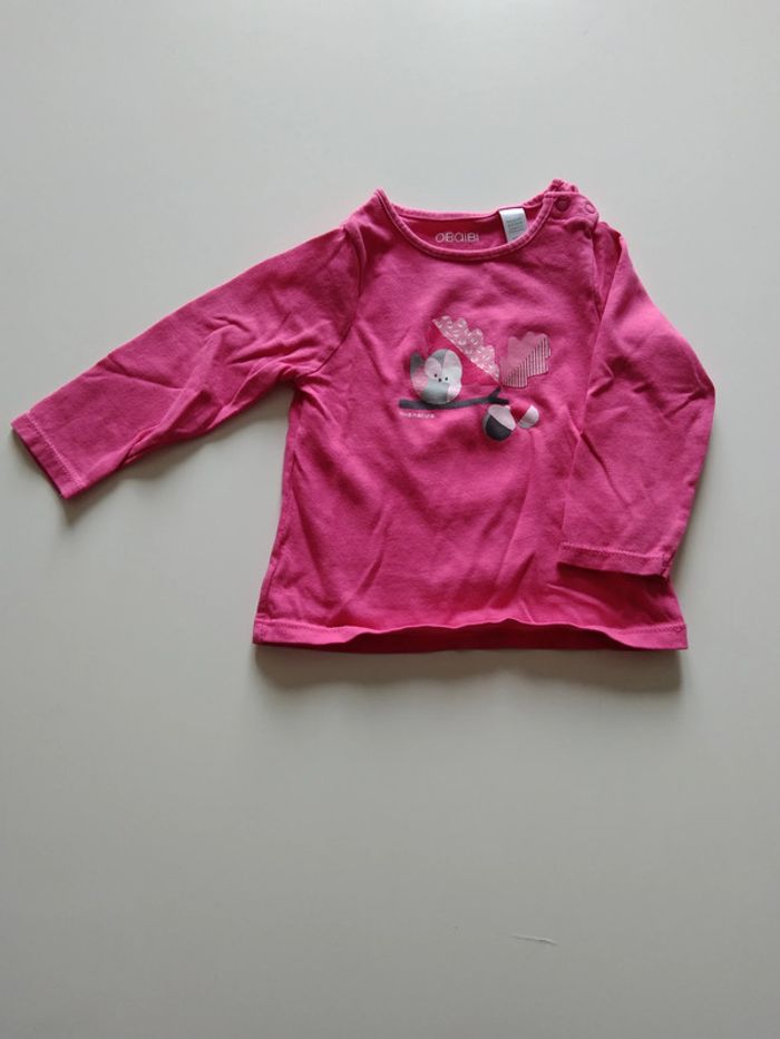 tee shirt manches longues rose Okaidi fille 9 mois