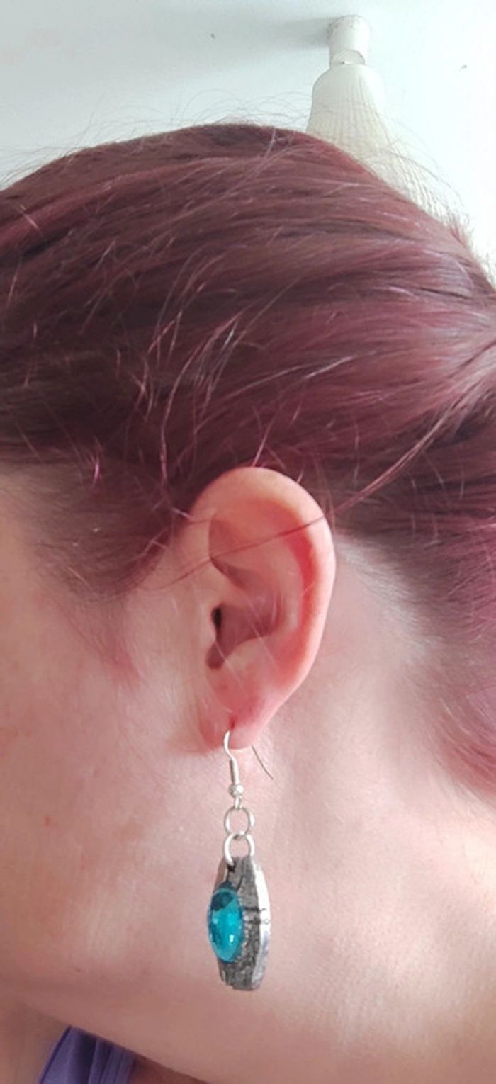 Parure bracelet boucles d'oreilles bleues alu - photo numéro 6