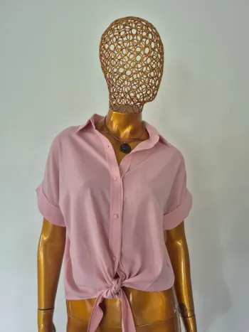 Chemise Rose à nouer Manches Courtes Femme Taille M/L