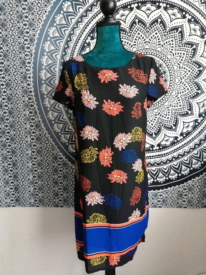 Robe noire manches courtes motifs fleurs et rayures / la redoute / (S) - photo numéro 2