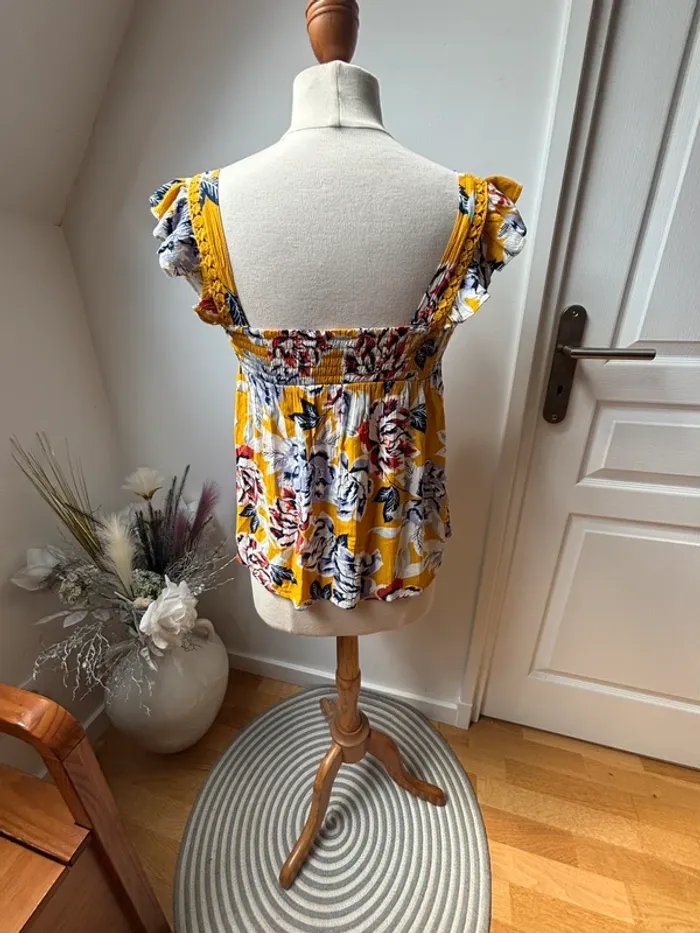 💛 magnifique Top estival jaune fleuri - Promod - T36 - photo numéro 6