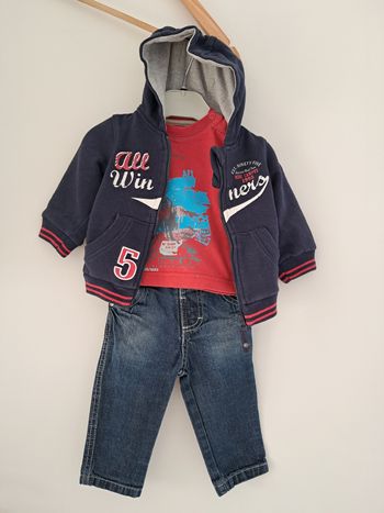 Ensemble 3 pièces pantalon + tee-shirt manche longue + gilet 6 mois