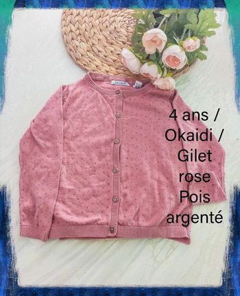 4 ans okaidi gilet rose a pois argenté print été /excellent état
