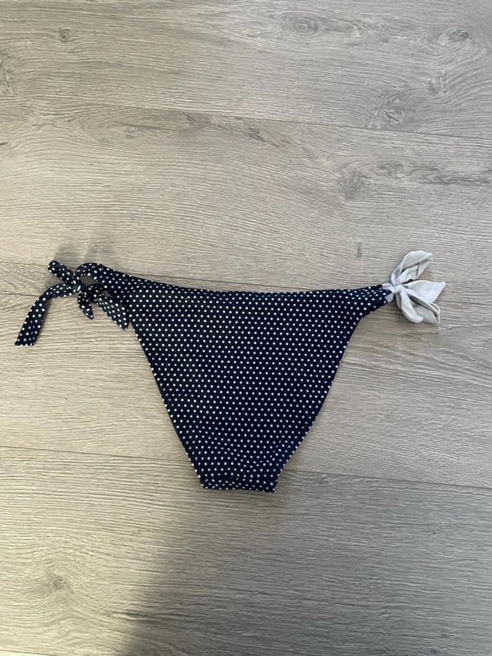 Culotte slip tanga de bain bleu marine à pois blanc noeud coté mermaid taille 40 - photo numéro 6