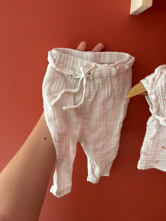 Ensemble gaze de coton blanc vertbaudet taille 3 mois - photo numéro 9