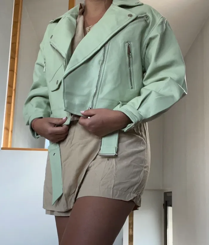 Perfecto similicuir vert oversize rétro - photo numéro 2