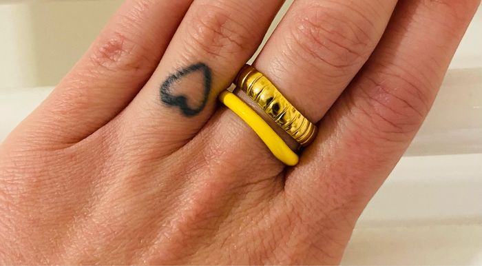 Bague ajustable double anneaux doré jaune acier inoxydable