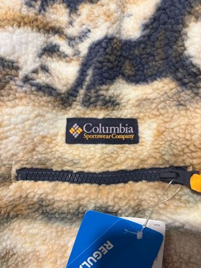 Polaire Sherpa imprimée M Fleece Helvetia II Vintage Columbia printed beige blanc bleu orange - photo numéro 3