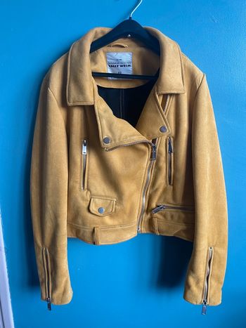 Blouson perfecto style biker en effet daim jaune moutarde