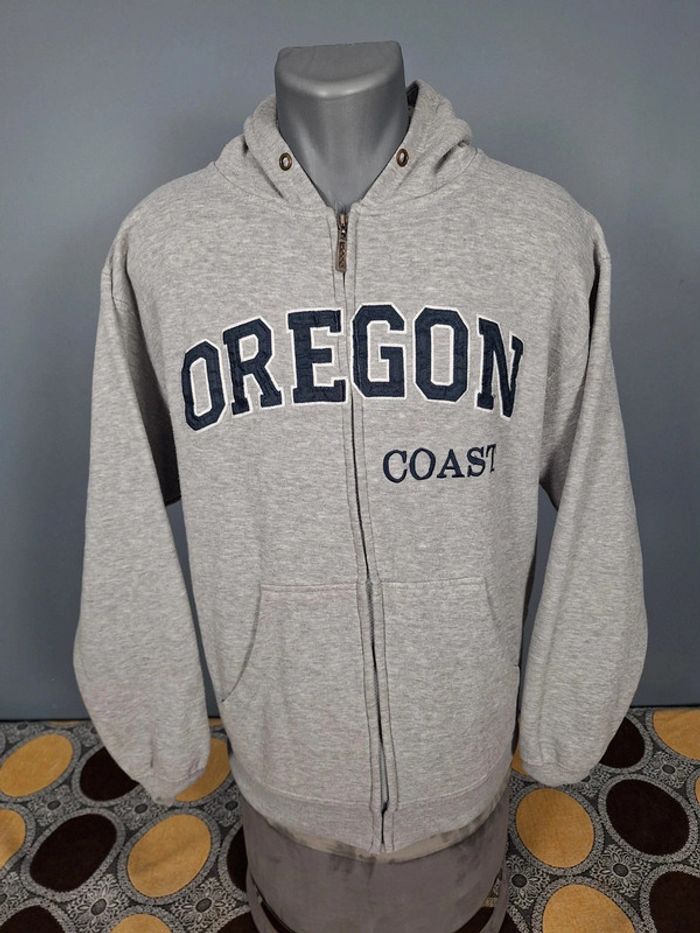 sweat a capuche full zip / Hoodie / homme taille L / gris  - brodé / oregon coast (379) - photo numéro 2