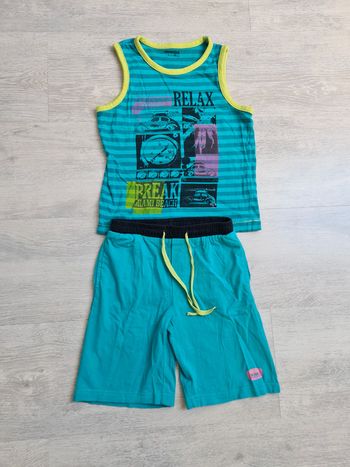 Pyjama 2 pièces débardeur et short bleu motif voiture orchestra 6 ans