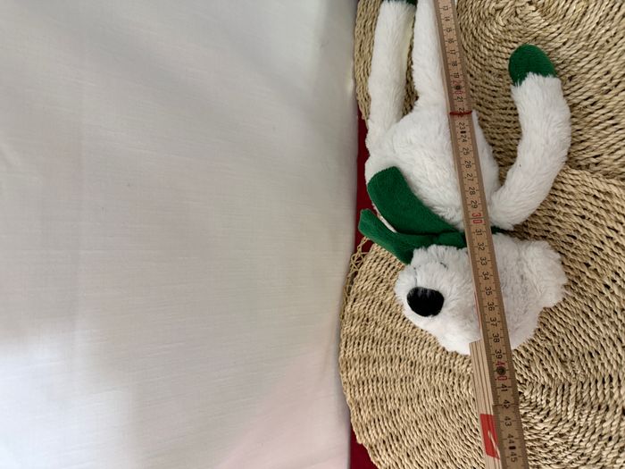 Peluche doudou ours blanc COURTE PAILLE écharpe vert - photo numéro 3