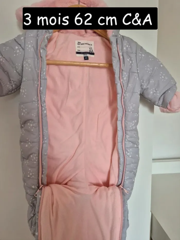 Combi pilote bébé 62 cm 3 mois C&A Disney grise intérieur rose Bambi combinaison - photo numéro 8