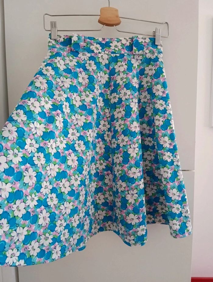 Magnifique Ensemble vintage 70's bleu fleurs roses /blanches taille 34 - photo numéro 5