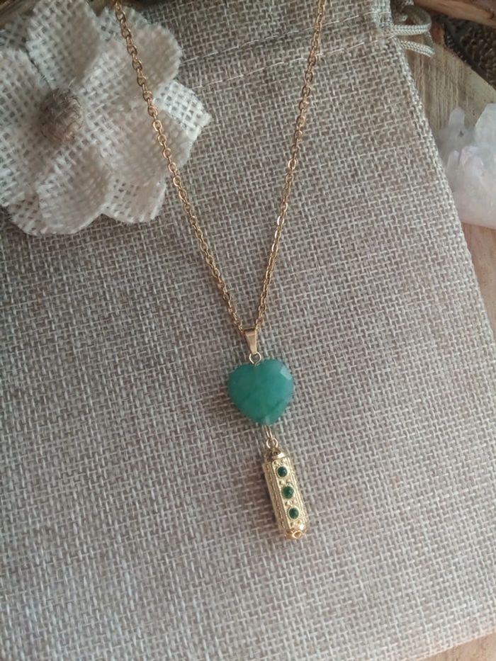 Collier talisman et pierre d'aventurine naturelle