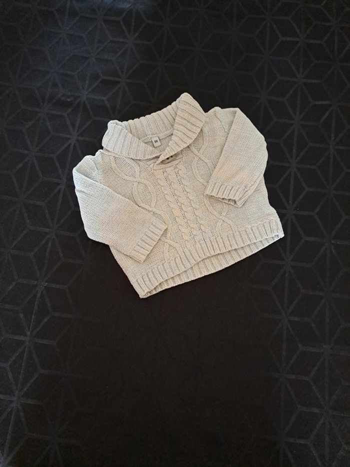 Magnifique pull bleu et crème 100%coton 6mois - photo numéro 7