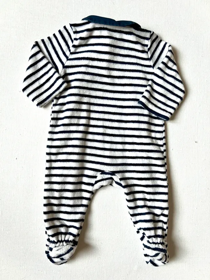 Pyjama Tape à l’Œil 3 mois – rayé bleu marine – Charmeur au grand cœur – col chemise - photo numéro 4