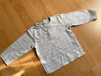 Joli T-shirt à rayures bleues et grises ML T. 12 mois/74 cm garçon TBE