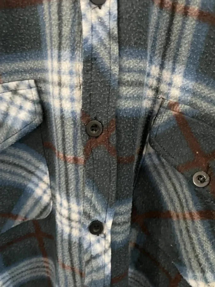 Lumberjack Flannel Plaid Polaire shirt chemise blue white brown Mens XXXL - photo numéro 5
