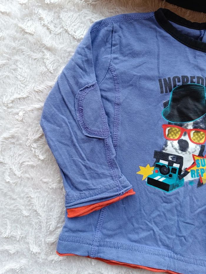 Tee shirt chemise manches longues Garçon 18 mois chien super reporter Tissaia 100% coton - photo numéro 3