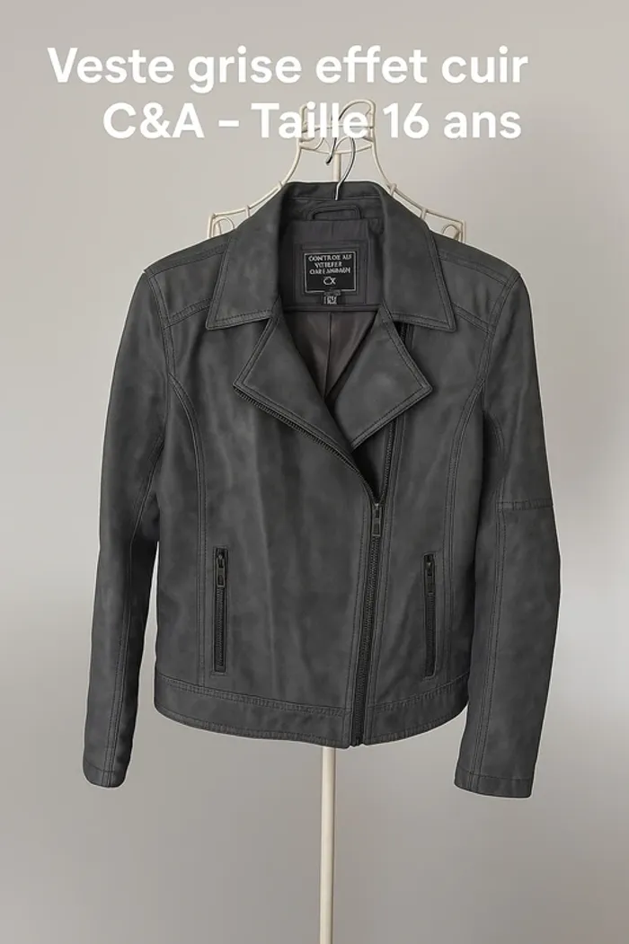Veste style cuir gris – C&A – Taille 16 ans