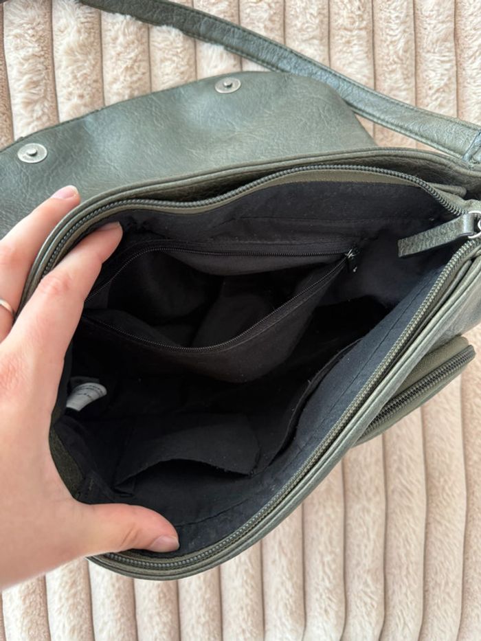 Petit sac à main classe élégant similicuir gris anthracite avec poches extérieures et intérieures - photo numéro 5