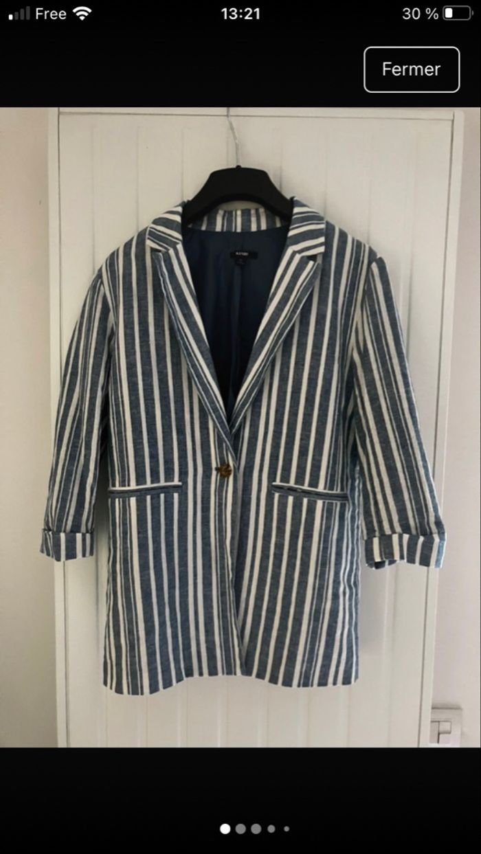 Veste blazer rayée blanc et bleu en lin