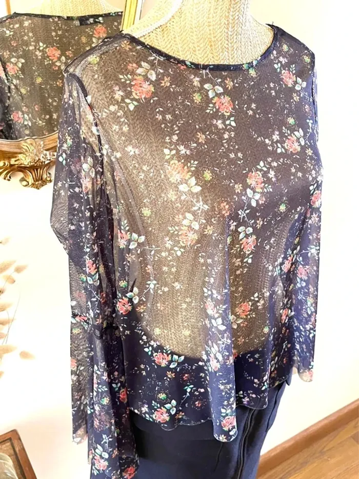 Sublime top fluide floral à manche large en tulle mango taille S - photo numéro 6