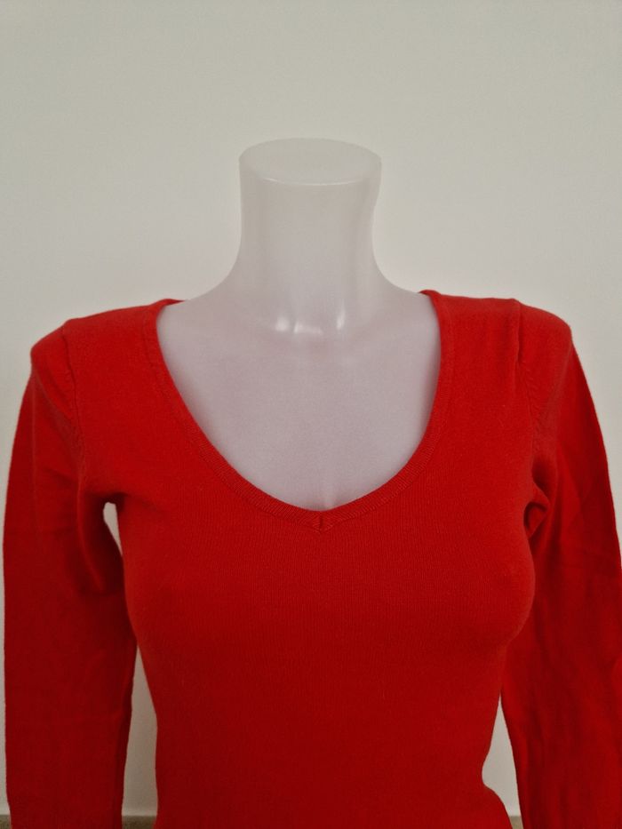 Pull fin rouge col v arrondi Mim - photo numéro 2