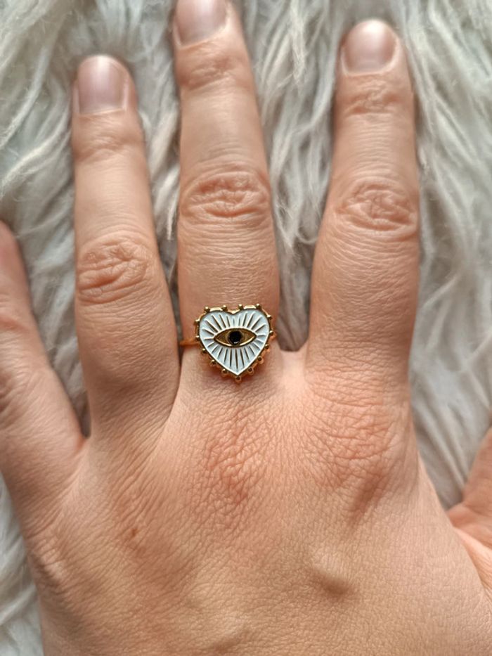 Bague blanche et dorée en acier inoxydable réglable en forme de coeur Easyclothes Neuf - photo numéro 3