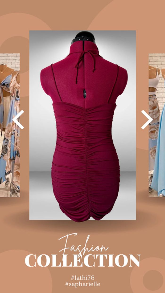 Superbe petite robe sexy plissée devant, froncée sur les côtés et derriere, rouge pourpre - photo numéro 5