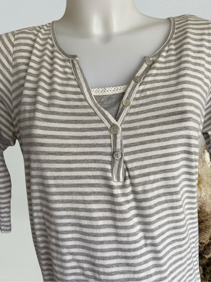 Haut d'allaitement femme kiabi marinière blanc gris - photo numéro 2