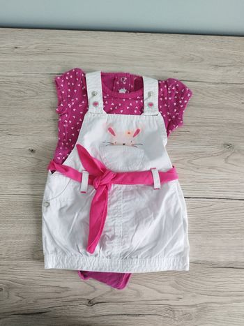 Ensemble robe salopette lapin avec body assorti 3 mois