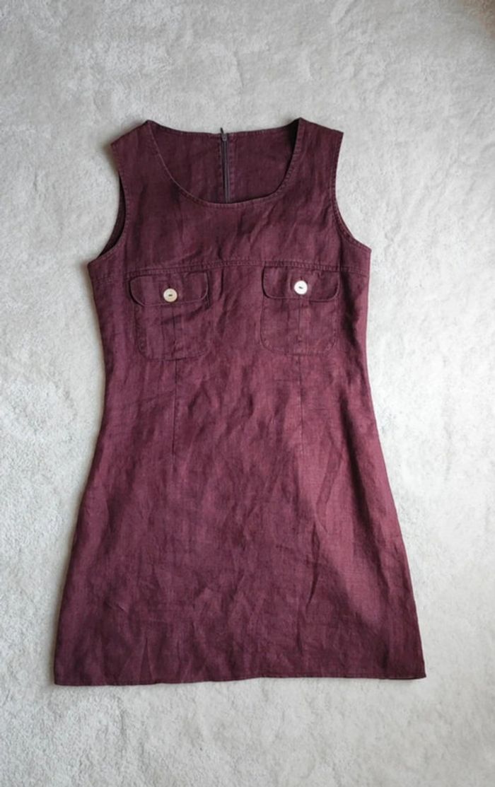 Robe d'été sans manches Tricot 40 couleur bordeaux aubergine 100% lin - photo numéro 4