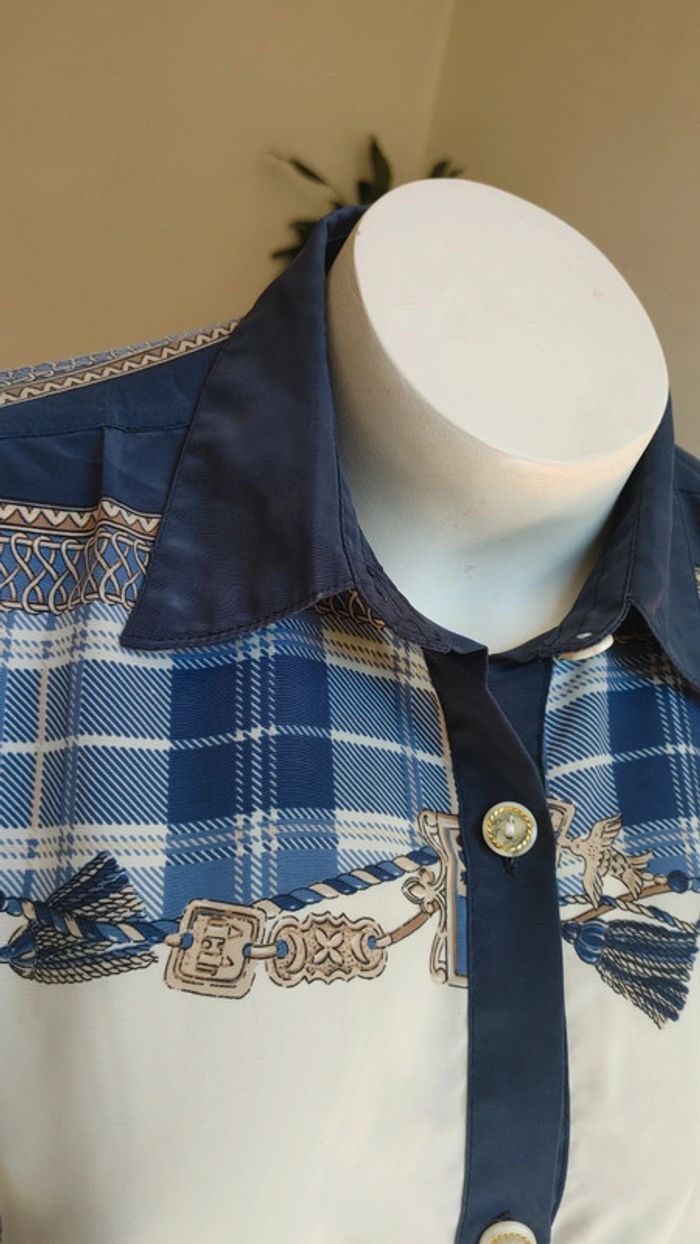Chemise fluide manche longue vintage couleur bleu blanc bouton doré - photo numéro 8